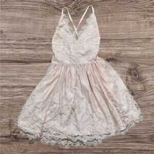 Tobi Mini Dress Medium Pink Abstract Lace Eyelash Trim Casual Party Zip Up